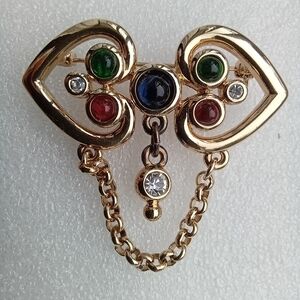 Winniana High Quality Gold-Tone Brooch, Multicolor Lucite & Rhinestons Accent